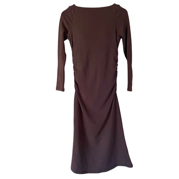OGL Dresses & Skirts - OGL Midi Dress Thermal Boatneck Ruched Sides Eco Mousse Brown Size Medium NEW
